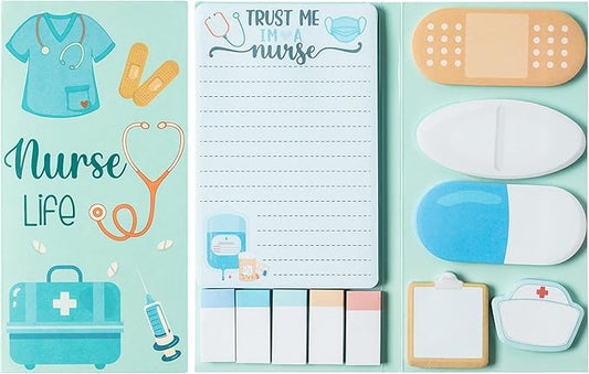 Xqumoi Nurse Sticky Notes Set, 550 Sheets, Cute Cartoon Medical Supplies Self-Stick Notes Pads Bundle Writing Memo Pads for Nursing Student Essentials Hospital Back to School Nurse Supplies Gift