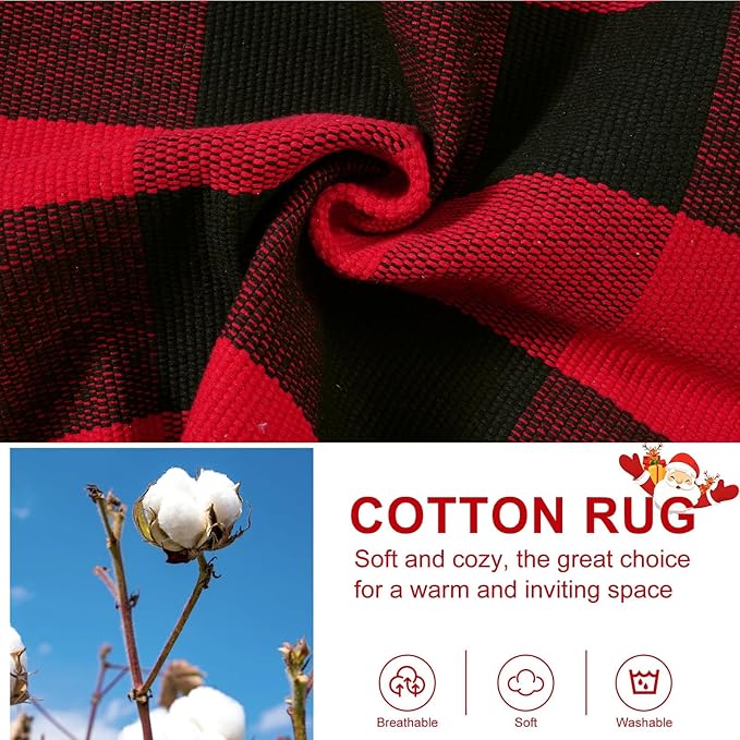 OJIA Christmas Buffalo Plaid Door Mats Outdoor 2'x3', Cotton Red&Black Front Door Rug Machine Washable Small Area Rug Farmhouse Indoor Throw Rugs for Layered Doormat/Porch/Entryway/Kitchen/Bathroom