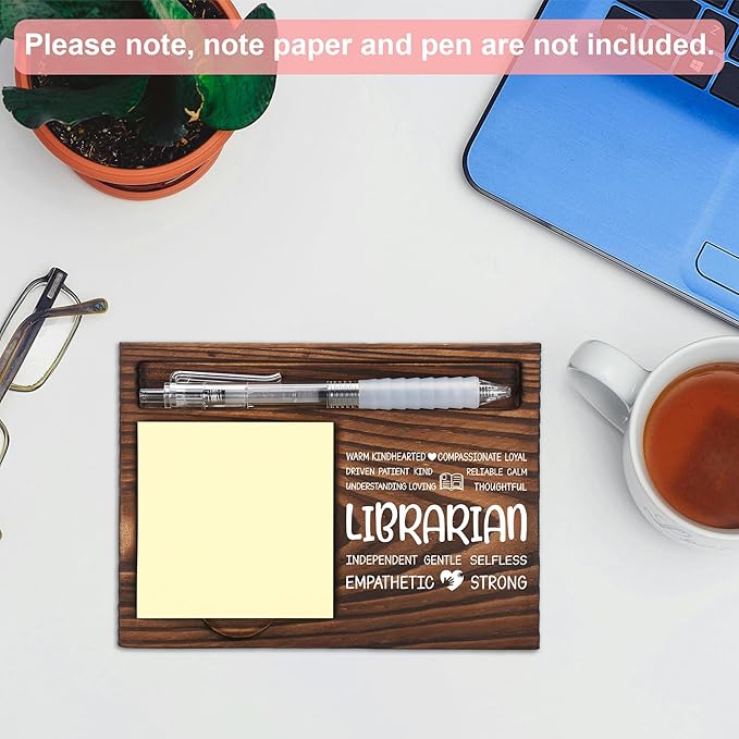 Librarian Appreciation Gifts, Thank You Gift for School Librarian, Library Office Coworkers Staff Appreciation Gifts, Sticky Note Holder Wooden Notepad & Pen Holder 6.5" x 4.7" - FTA299