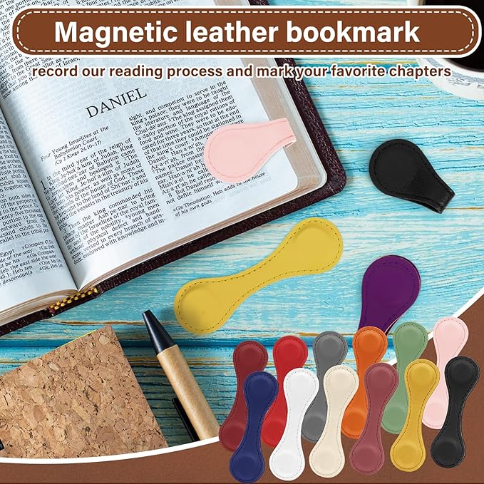 Magnetic Leather Bookmark, 12 Pcs Colorful Leather Magnet Book Marks Page Markers Retro Magnet Bookmark Clips Reading Supplies Gift for Reading Men Women Book Lovers (Vintage)