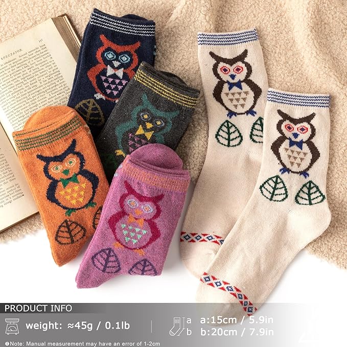 IIG Cute Warm Wool Socks for Women Super Cozy Thick Crew Winter Socks Gifts, 5 Pairs