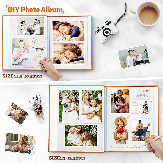 Photo Album Self Adhesive Scrapbook,60 Pages Large Photo Book for 4x6,5x7,8x10 Pictures,DIY Album for Baby Wedding Family Travel Birthday,with Metallic Pen and Scraper