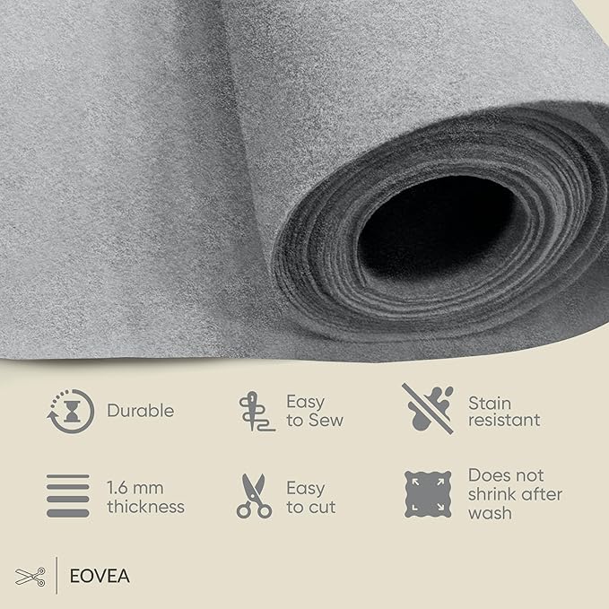 EOVEA | Acrylic Felt Fabric by The Yard - Non-Stiff, Soft Material - 72" Wide - 1.6mm Thick Felt Sheets for DIY Crafts, Sewing, Upholstery, Cushion, Padding(Platinum Grey, 5 Yard)