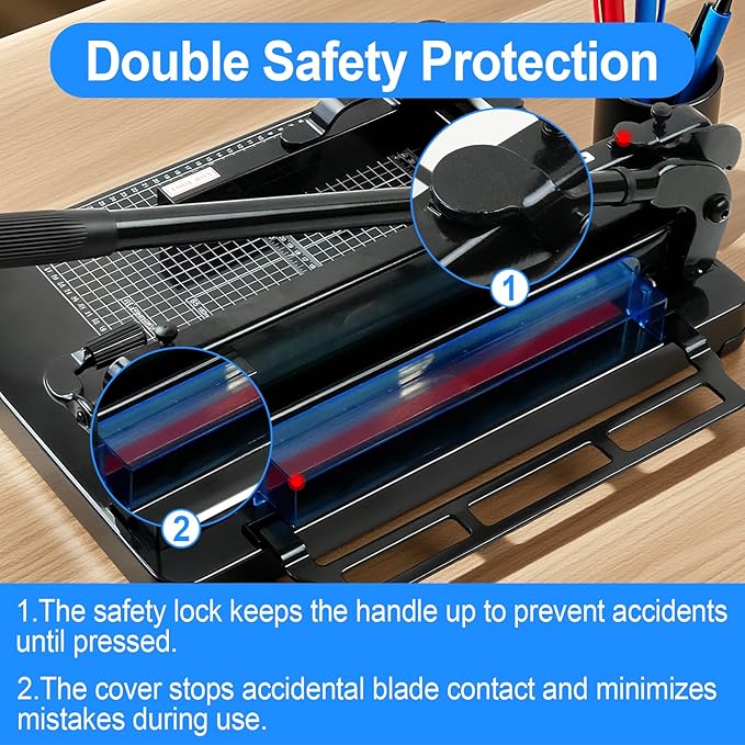 12" Guillotine Paper Cutter, Solid Steel Construction Paper Cutter for A4 Paper, 400 Sheet Capacity Guillotine Paper Cutter for Coupon, Craft Paper and Photos, Black