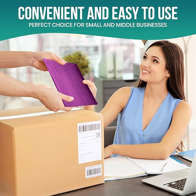 Levex - #000 4" x 8" [5 Pack] Purple Poly Bubble Mailers, Padded Envelope Mailers, Packing Envelope & Mailing Bags for Shipping