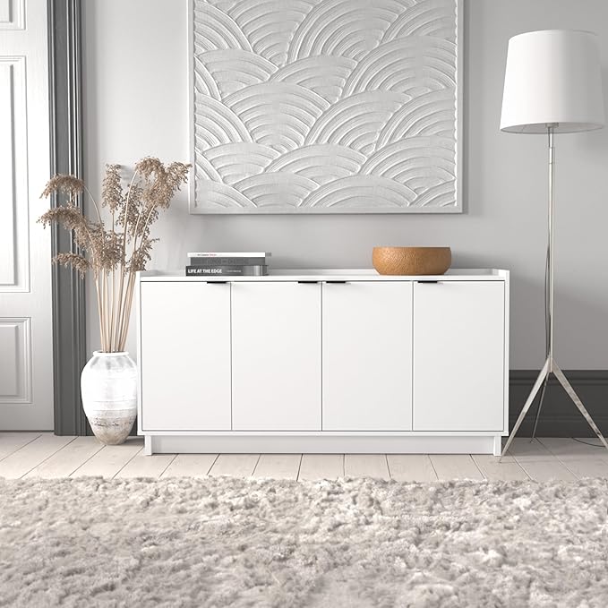Prepac Simply Modern 4 Door Console Table with Storage, White Storage Cabinet with Doors and Shelves, Sideboard Storage Cabinet 60" W x 30" H x 16" D, WCBG-1820-1