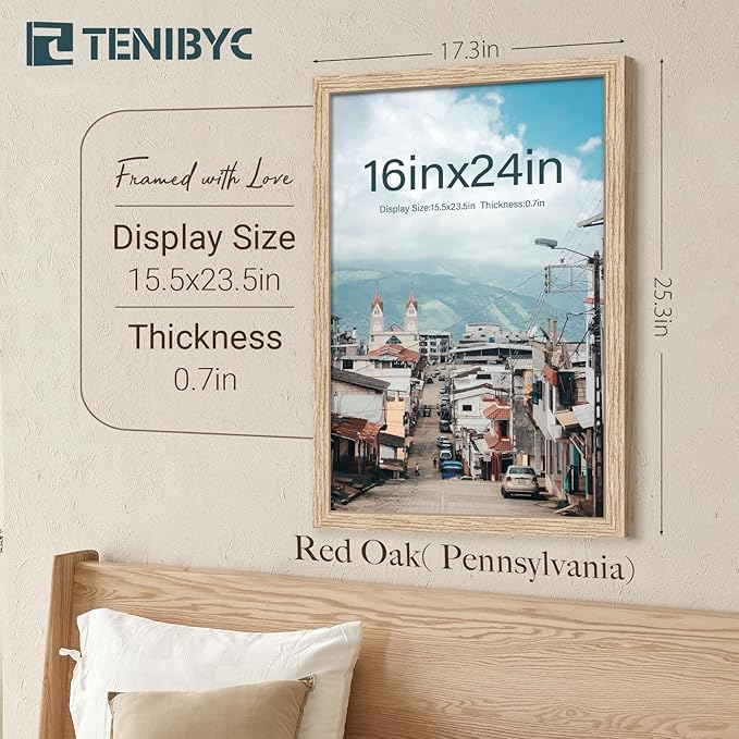 16x24 Oak Poster Frame 3 Pack, Natural Solid Wood Picture Frame, Wall Gallery Frame