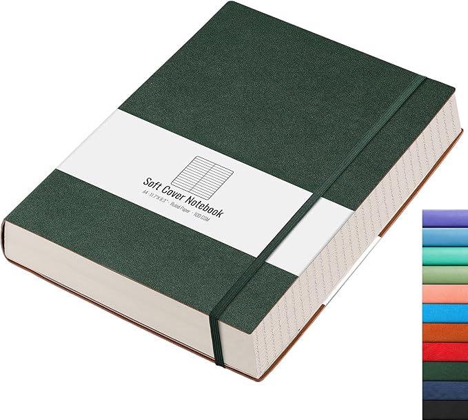 AHGXG Large A4 Notebook College Ruled - 320 Pages Thick Journal for Women and Men, 8.5''×11'', 100gsm Thick Lined Paper, Leather Softcover, for Writing Work School - Green