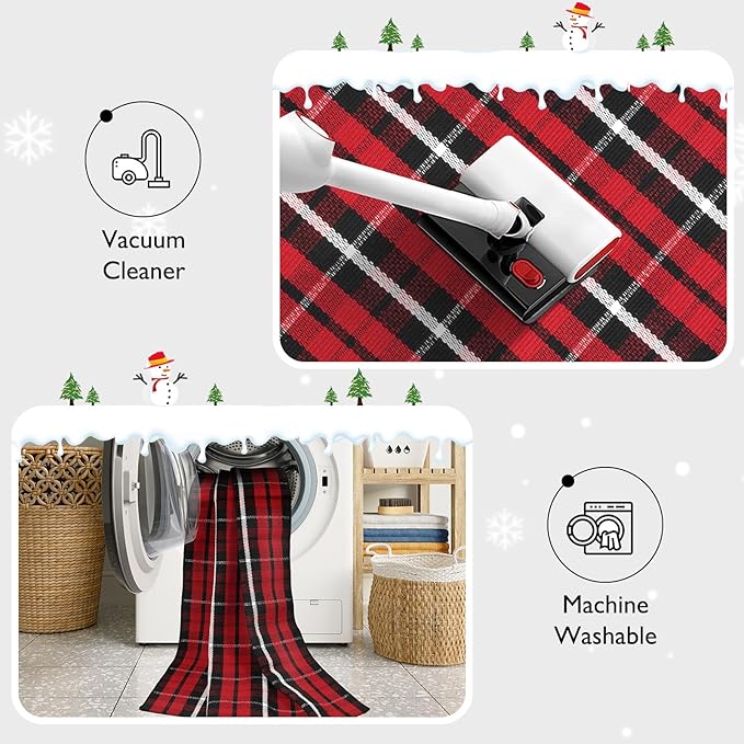 Buffalo Plaid Rug 35"x59",Christmas Cotton Front Door Mat Machine Washable Outdoor Entryway Rugs, Checkered Indoor Floor Throw Rugs for Porch Doorway Living Room Decor(Black and Red)