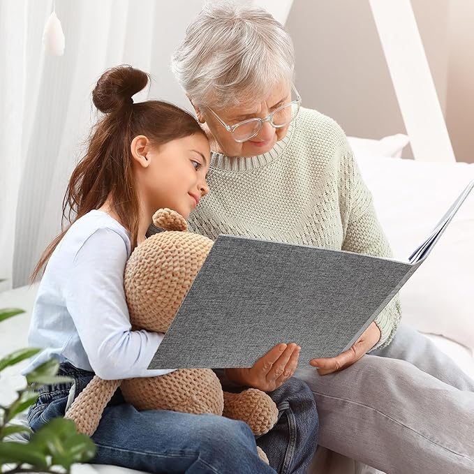 Vienrose 12x12 Inch Scrapbook 3 Ring Binder Photo Album, Linen Cover DIY Scrapbooks with 30 Sheets Plastic Sleeves and 60 Pages Scrap book White Inner Pages for Wedding Baby Travel Grey