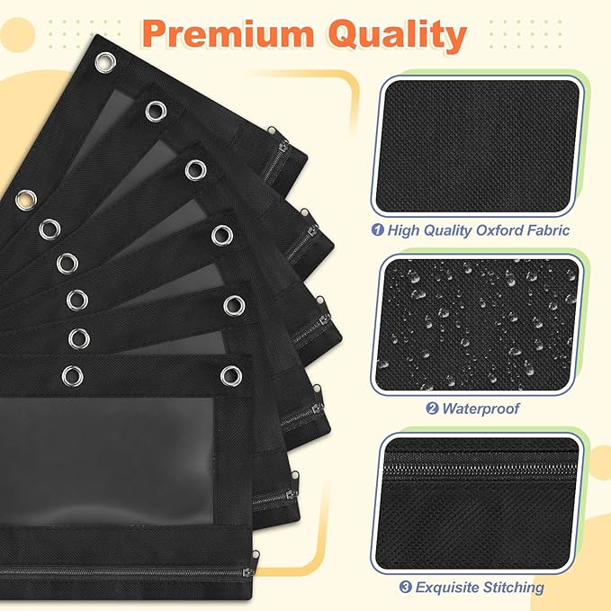Shemira Pencil Pouch for 3 Ring Binder, 36 Pack Black Pencil Pouches Bulk, Pencil Pouch with Smooth Zipper, Zipper Pencil Pouches, 3 Ring Binder Pencil Pouchs, Clear Window Pencil Case Pouch