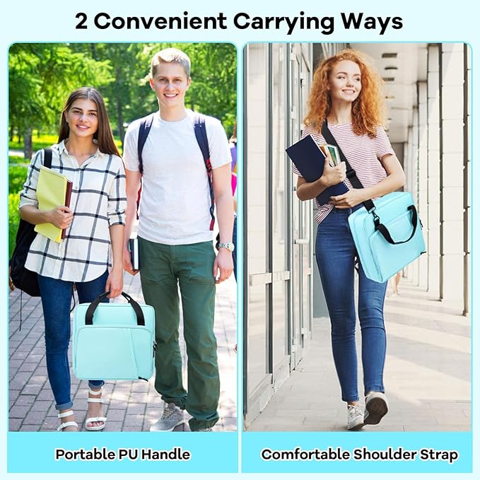 3 D-Ring Zipper Binder 2 inch with Shoulder Strap, Waterproof Oxford Binder with Zipper Storage 500 Sheets Capacity, Multi-Pockets Organizer Bag for 13 inch Laptop College Office (Blue)