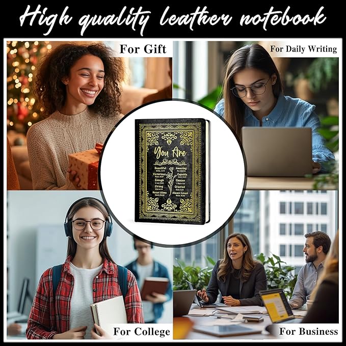 Black A5 Lined Leather Journal Notebook,Inspirational Christian Gifts Hardcover Executive Notebooks for Men Women,200 Pages 100 Gsm Thick Ruled Paper Daily Diary for School,Family ,Friends,Work (You Beautiful Black)