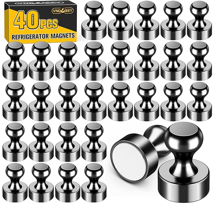 VNDUEEY 40Pcs Black Refrigerator Magnets Fridge Magnet, Strong Whiteboard Magnets, Fridge Magnets Adults, Small Magnet for Kitchen, Office, School, Locker