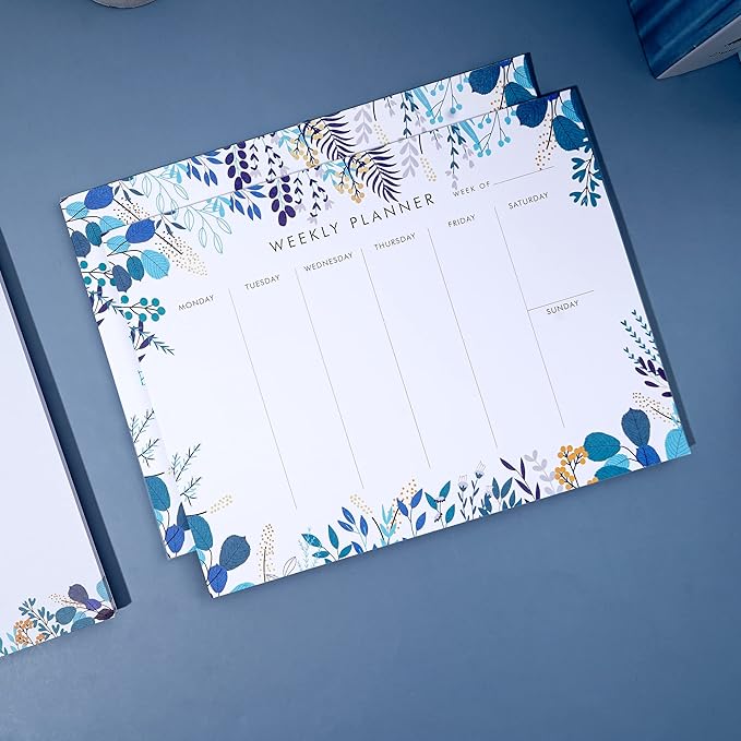 2 Pack Weekly Planner Notepad Tear Off Set of 2 Weekly Calendar Pad 52 Undated To Do List Notepad Desk Planning Pads Productivity Tracker for Work School Home Goals Notes Schedule Ideas, Blue