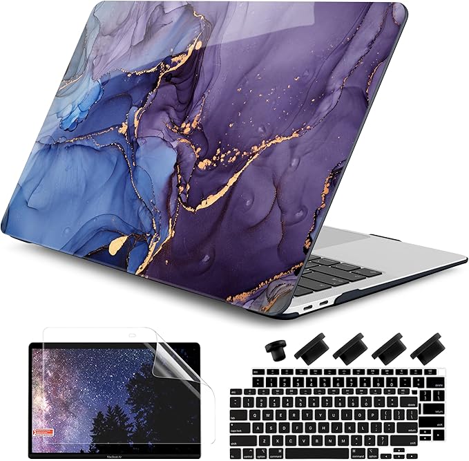 DONGKE Compatible with MacBook Air 13 inch Case 2021 2020 2019 2018 Release A2337 M1 A2179 A1932 with Retina Display Touch ID, Plastic Hard Shell & Keyboard Cover - Abstract Marble