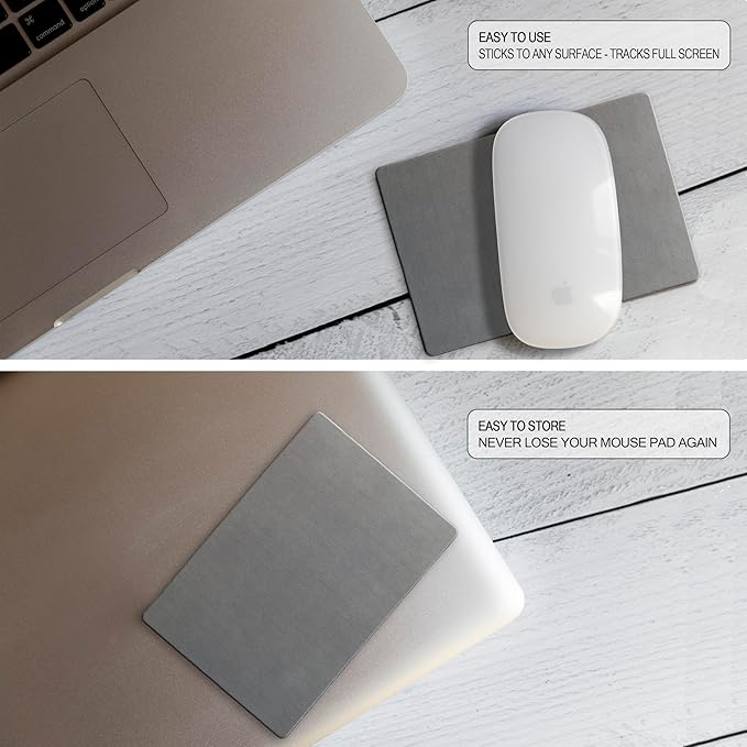 Mouse Pad Adhesive Bottom - Sticks to Any Surface - Portable - Webcam Covers and Screen Cleaner Included (Silver)