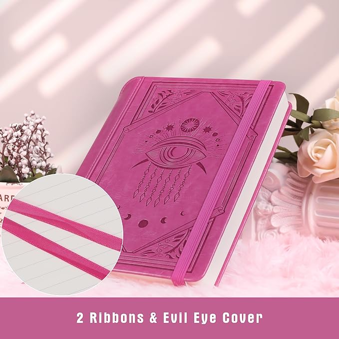 TIEFOSSI Lined Journal Notebook for Women Men, Leather Journal with Pen, A5 Evil Eye Hardcover Notebook for Work, Journaling, Travel & School, 100 GSM Thick Paper, 320 Numbered Pages, 6.2 x 8.3 in