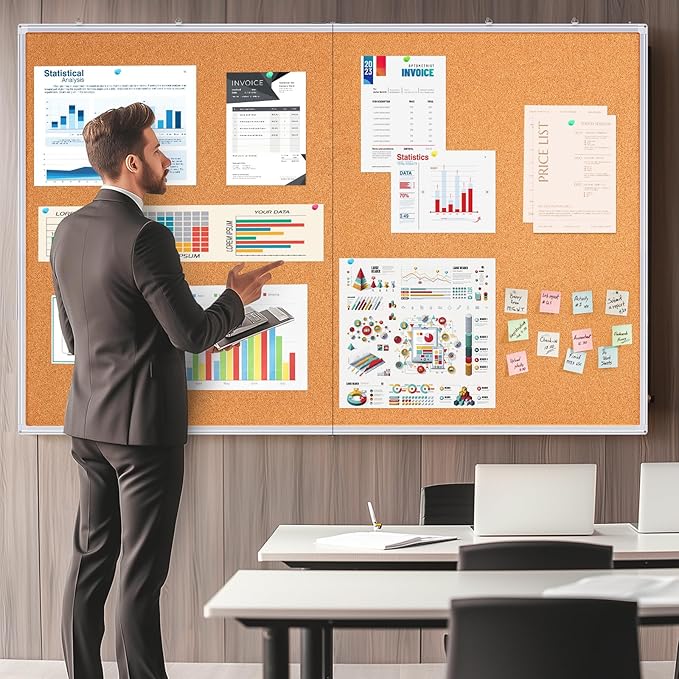 maxtek Large Cork Board 48 x 36 in, Bulletin Board for Walls, 4'x 3' Extra Aluminum Framed Corkboard, Foldable Wall Mounted Pin Memo Notice Cork Board for Office, Home Wall Display