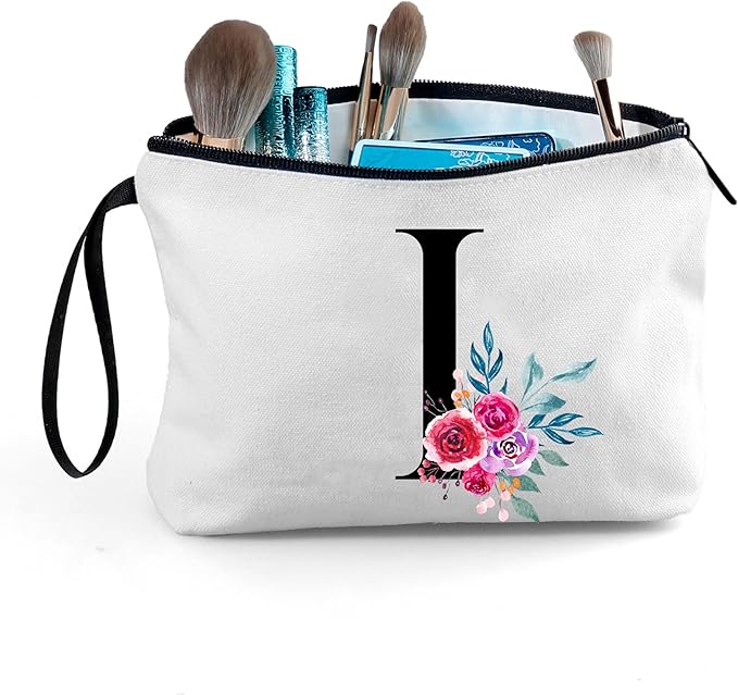 Friendship Gifts,Initial Makeup Bag,Women Birthday Gift Ideas,Cosmetic Bag With Mirror,Bridesmaid Proposal Gifts,Gifts for Mom Birthday Unique,Maid Of Honor Gifts,(I)