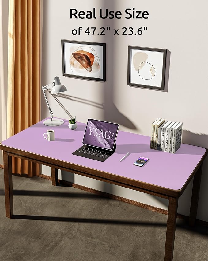 YSAGi Leather Desk Pad Protector, Office Desk Mat, Large Mouse Pad, Non-Slip PU Leather Desk Blotter, Laptop Desk Pad, Waterproof Desk Writing Pad for Office and Home (Taro Purple, 47.2" x 23.6")