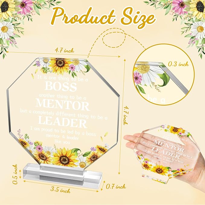 Yopyame Sunflower Boss Gifts Acrylic Boss Day Gifts for Women Appreciation Gifts for Leader Mentor Office Desk Decor Sign Paper Weight Decorative for Boss Birthday Funny Paperweights Work Gifts