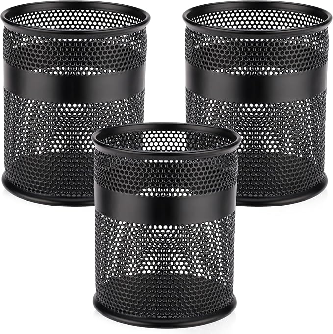Segarty Pen Holder for Desk, 3 Pack Black Pencil Cup Holder, Metal Desktop Pens Organizer, 3.3 x 3.9 inch Pencils Cups for Office Supplies Organization, School Classroom, Home Brush Storage