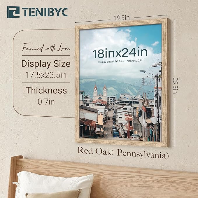 18x24 Oak Wood Poster Frame 3 Pack, Natural Solid Wood Picture Frame, Wall Gallery Frame