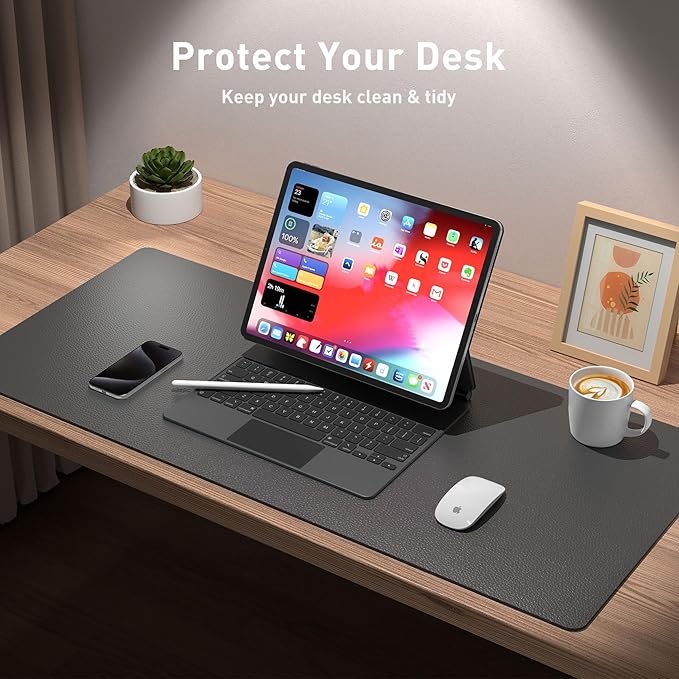 Aothia Leather Desk Pad Protector, Mouse Pad, Office Desk Mat, Non-Slip PU Leather Desk Blotter, Laptop Desk Pad, Waterproof Desk Writing Pad for Office and Home (Gray,23.6" x 13.7")