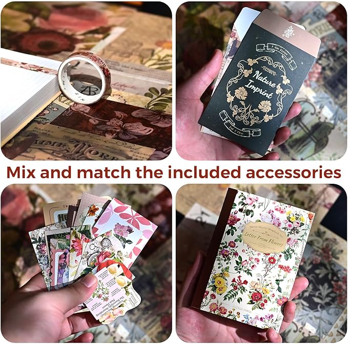 Funto Scrapbooking Kit(154 PCS), Vintage Collection-Letter from Flowers, Perfect for Bullet Scrapbooking Materials, Planner DIY Arts Craft Collage