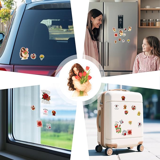 115 PCS Rose and Tulip Stickers Pack, Floral Watercolor Vinyl Waterproof Decals with Roses Tulips Hummingbirds Butterflies, Gift for Kids Teens Adults Laptop Water Bottle Scrapbook