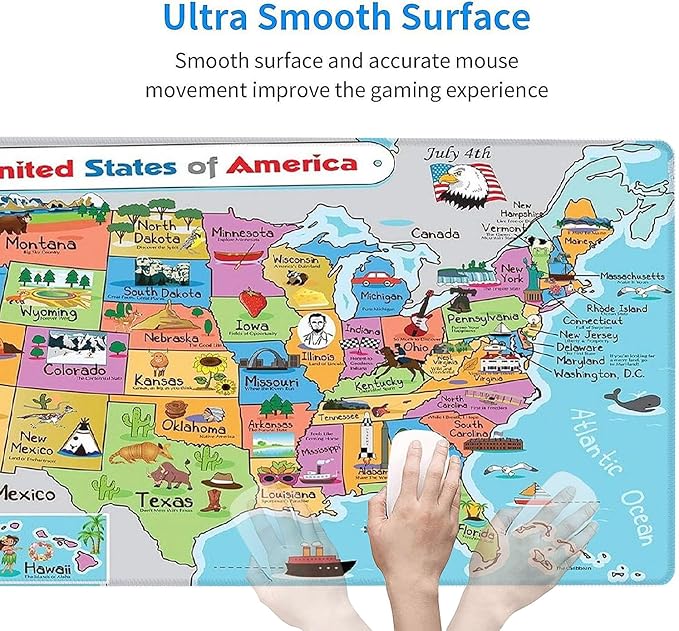 RTGGSEL 31.5x11.8 Inch Non-Slip Long Extended Large Gaming Mouse Pad with Stitched Edges XL Laptops Keyboard Mouse Mat(American Map)