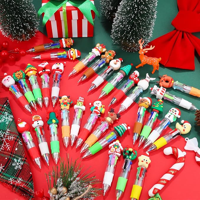CZWZ 60Pcs Mini Multicolor Pen in One 4-in-1 Cute Pens Bulk for Kids, Ballpoint Pens for Birthdays and Children's Parties, Fun Pens Gifts Assorted Ink Kawaii Pen(Christmas)
