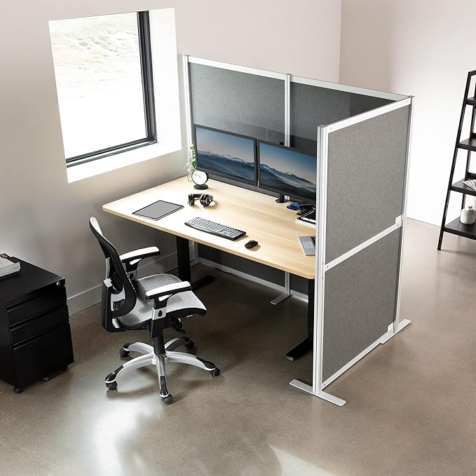 VIVO L-Shape Modular Corner Wall System, 3 Panels, Modern Professional Office Cubicle Dividers, Freestanding Privacy Screen, 66 inches High, Dark Gray, PP-MWS63D-L