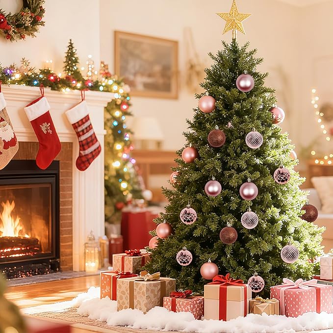 Christmas Tree Decorations Ornament Set, 60ct 2.36 Inches Pink Shatterproof Christmas Ball Ornaments, Hanging Ball for Xmas Holiday Wedding Party Decor