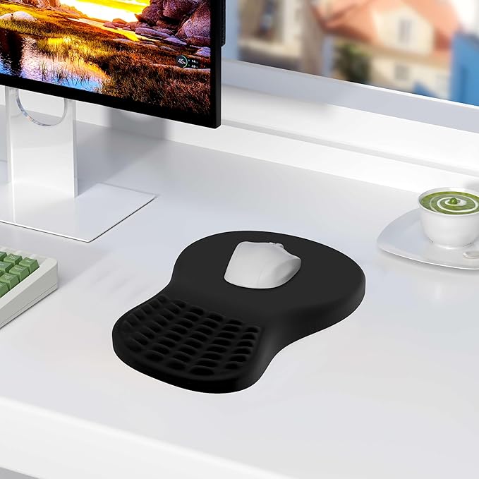 MEKASS Ergonomic Mouse Pad with Wrist Rest, Memory Foam Mousepad for Carpal Tunnel Pain Relief, Desk Computer Wrist Support Mouse Pad with Non-Slip PU Base for Office Home (Blue Gold Vein Marble)