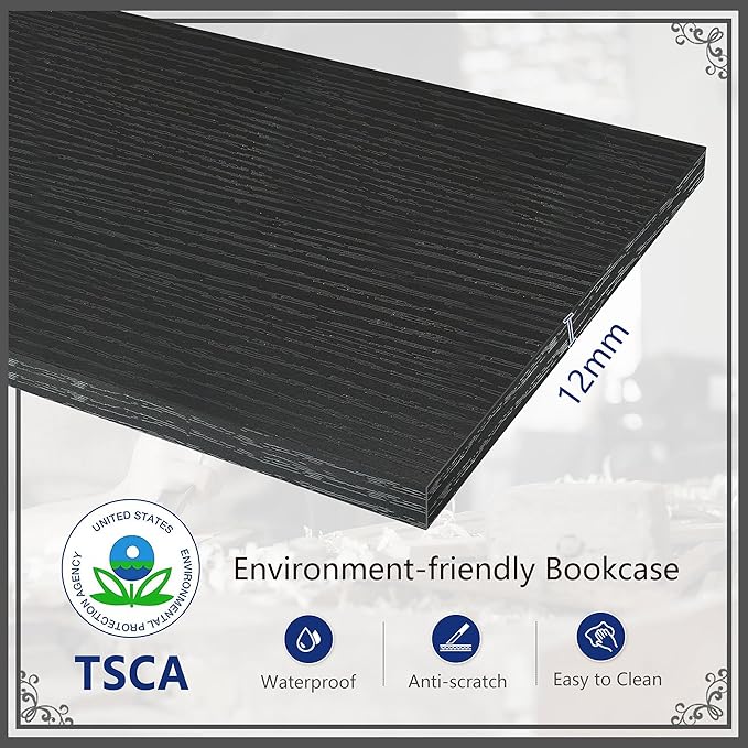 Tajsoon Tree Bookshelf 3 Tier Book Shelves Storage Organizer, Desktop Bookshelf Floor Standing Bookcase Display for CDs/Magazine/Books, Small Bookshelf for Bedroom, Living Room&Office, Black