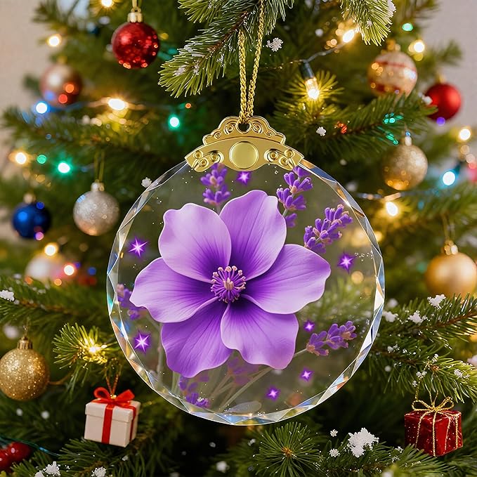 Purple Christmas Ornaments, Purple Floral & Star Decorative Hanging Ornament for 2025 Christmas Tree Decor Glass Christma Ornament 2.75"