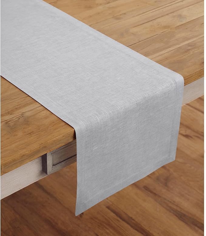 Solino Home Linen Soft Grey Table Runner 90 Inches Long - 100% Pure Linen 14 x 90 Inch Table Runner for Fall, Autumn, Thanksgiving, Christmas, Winter - Fete