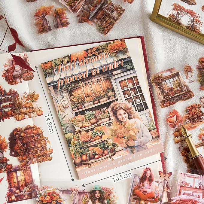 Snycler 20 Sheets PET Stickers - Vintage Journaling, Scrapbooking Supplies, DIY Craft Stickers for Junk Journals, Ephemera Sticker Book, Seasonal Themes (Autumn), Pre-Cut Designs