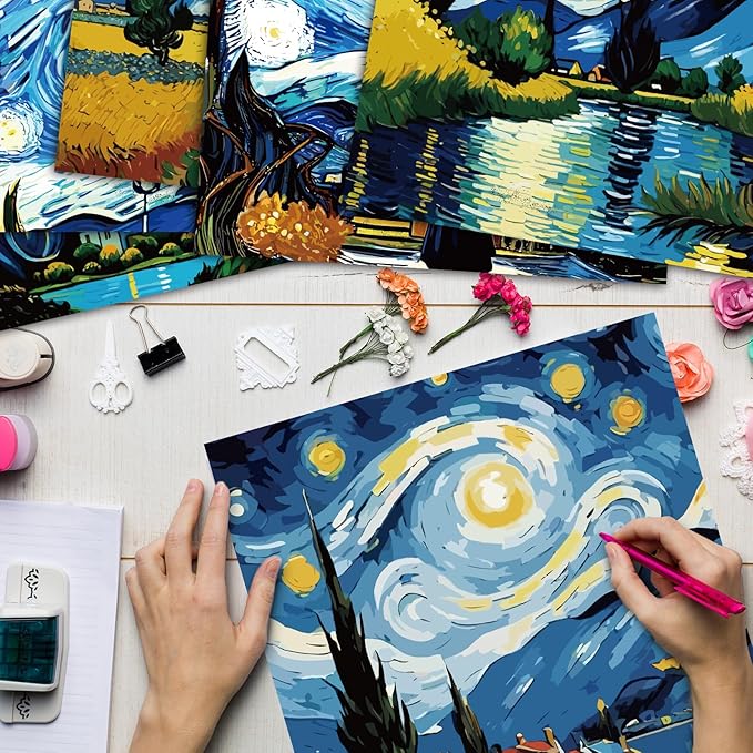 48 Sheets Celestial Scrapbook Paper 11x11, Starry Night Pattern Decorative Scrapbook Paper for Journals DIY Cards and Photo Albums, Aesthetic Craft Supplies for Kids and Adults