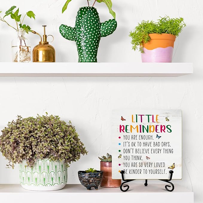 Mental Health Gift for Women Wood Sign with Stand - Little Reminder, Inspirational Gifts Motivational Gifts for Women Sister Coworker, Home Office Positive Decor Table Centerpiece Desk Plaque -38