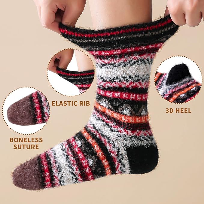 ICEIVY 5 Pair Fuzzy Cozy Socks for Women - Warm Comfy Soft Casual Home Sleep Winter Wool Socks - Gifts for Women