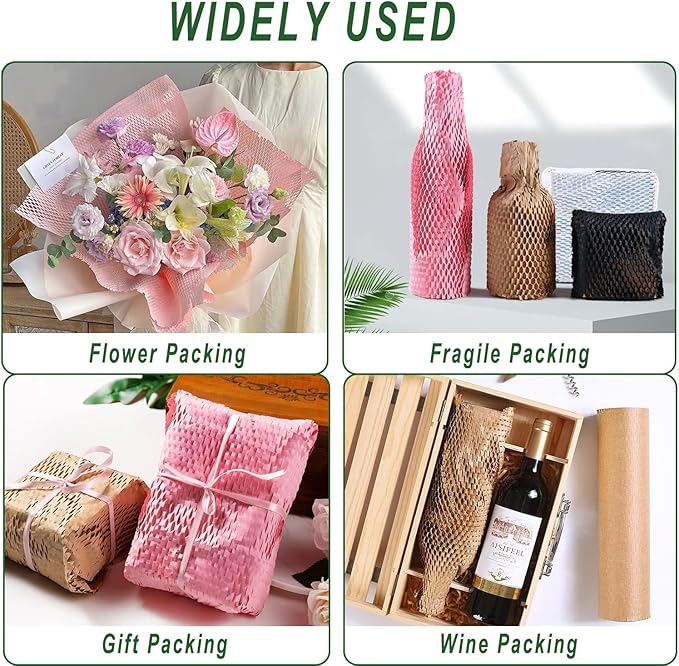 Honeycomb Packing Paper, 12" x 100' Packing Paper Substitute Alternative for Bubble Cushioning Wrap for Moving Shipping Packaging, Recyclable Moving Supplies Bubble Packing Wrap Roll-Black