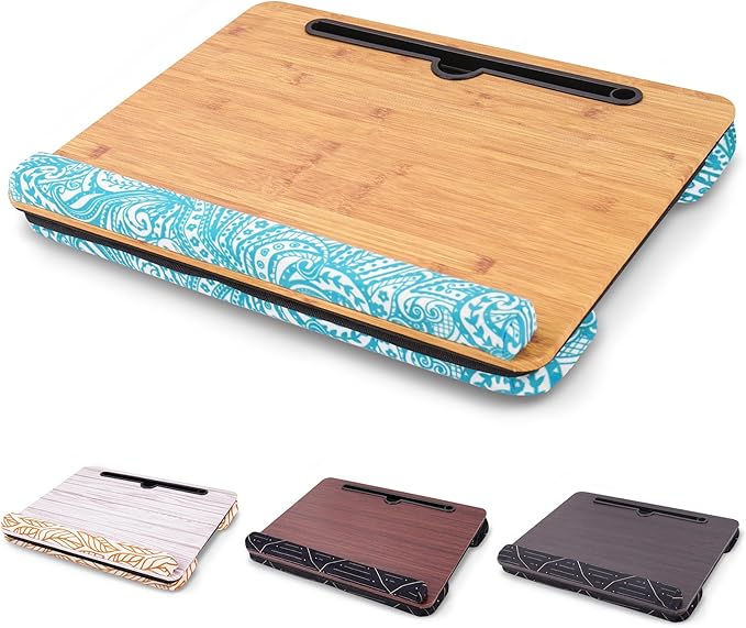 Lap Desk,Fits up to 15.6 inch Laptop Bed Table Computer with Soft Pillow and Storage Bag,Gaming Tray and Writing Tray on Bed for Home Office(2-Beige)