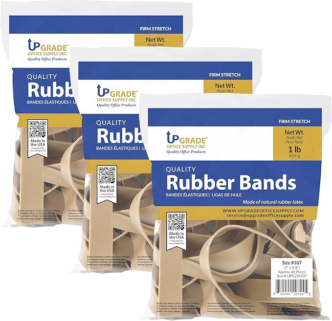 Upgrade Office Supply UPG234107PK3 Rubber Bands, Size 107 (7 x 5/8), 120 Bands, 1 lb 3-Pack, USA