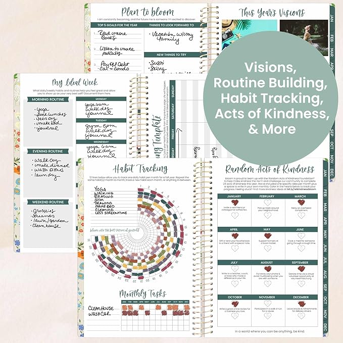 bloom daily planners 2026 Planner (January - December) Calendar Year Organizer - 5.5” x 8.25” - Weekly & Monthly Agenda Book with Stickers & Bookmark - Garden Party, Beige