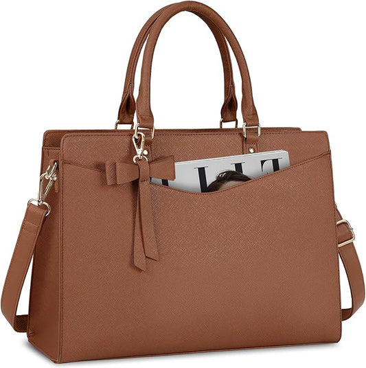 RAINSMORE Laptop Bag for Women 15.6 Inch PU Leather Laptop Tote Professional Business Office Work Bag Waterproof Briefcase Computer Tote Bag Large Lightweight Handbag Shoulder Bag