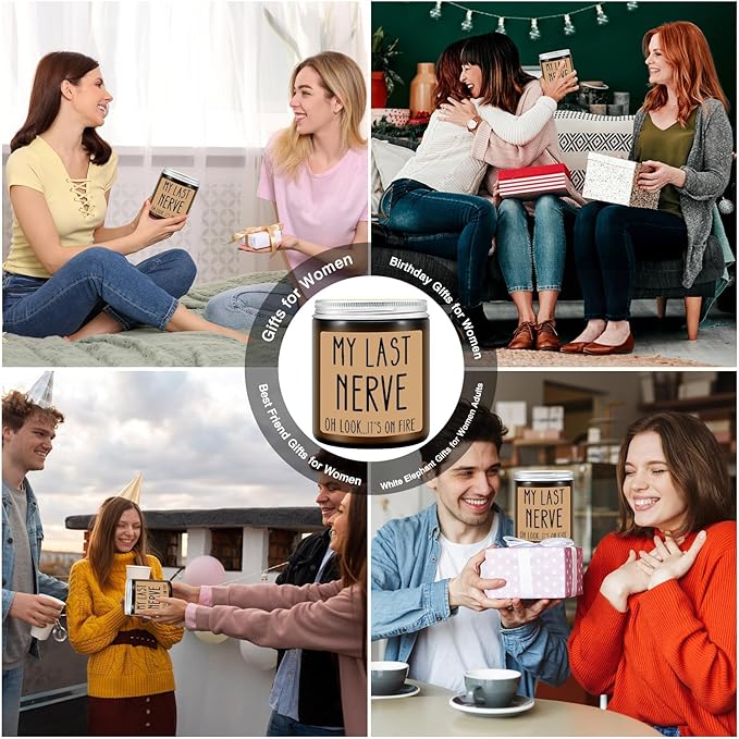 Homsolver Gifts for Women, Funny Friendship Gift for Best Friend - My Last Nerve Lavender Candle - Birthday Christmas Unique White Elephant Stocking Stuffers Gifts for Adults, Women, Her, BFF, Sister