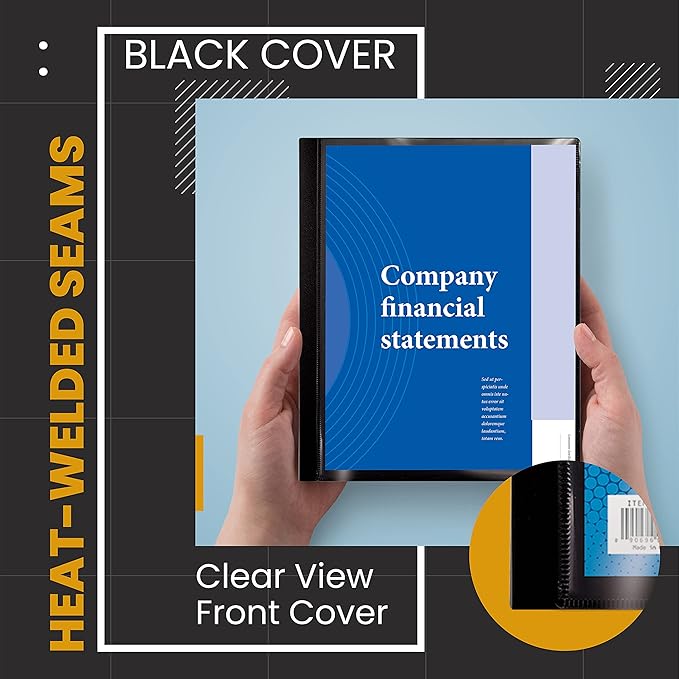 Better Office Products 12 Pocket Bound Presentation Book, Black, Clear View Front Cover, 24 Sheet Protector Pages, 8.5" x 11" Sheets, Art Portfolio, Durable Poly Covers, Letter Size (2 Pack)